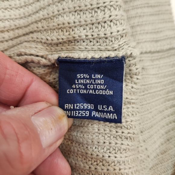 Vintage Faconnable Fisherman Knit Sweater Mens XXL Beige Crew Neck Linen - Picture 6 of 12